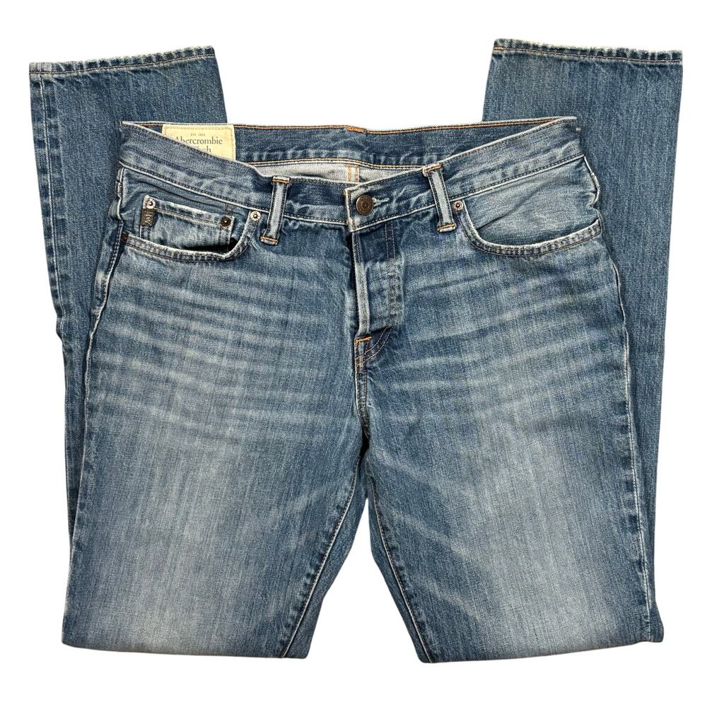 Abercrombie & Fitch Medium Wash Skinny Button Fly Cotton Denim Jeans Mens 34 34